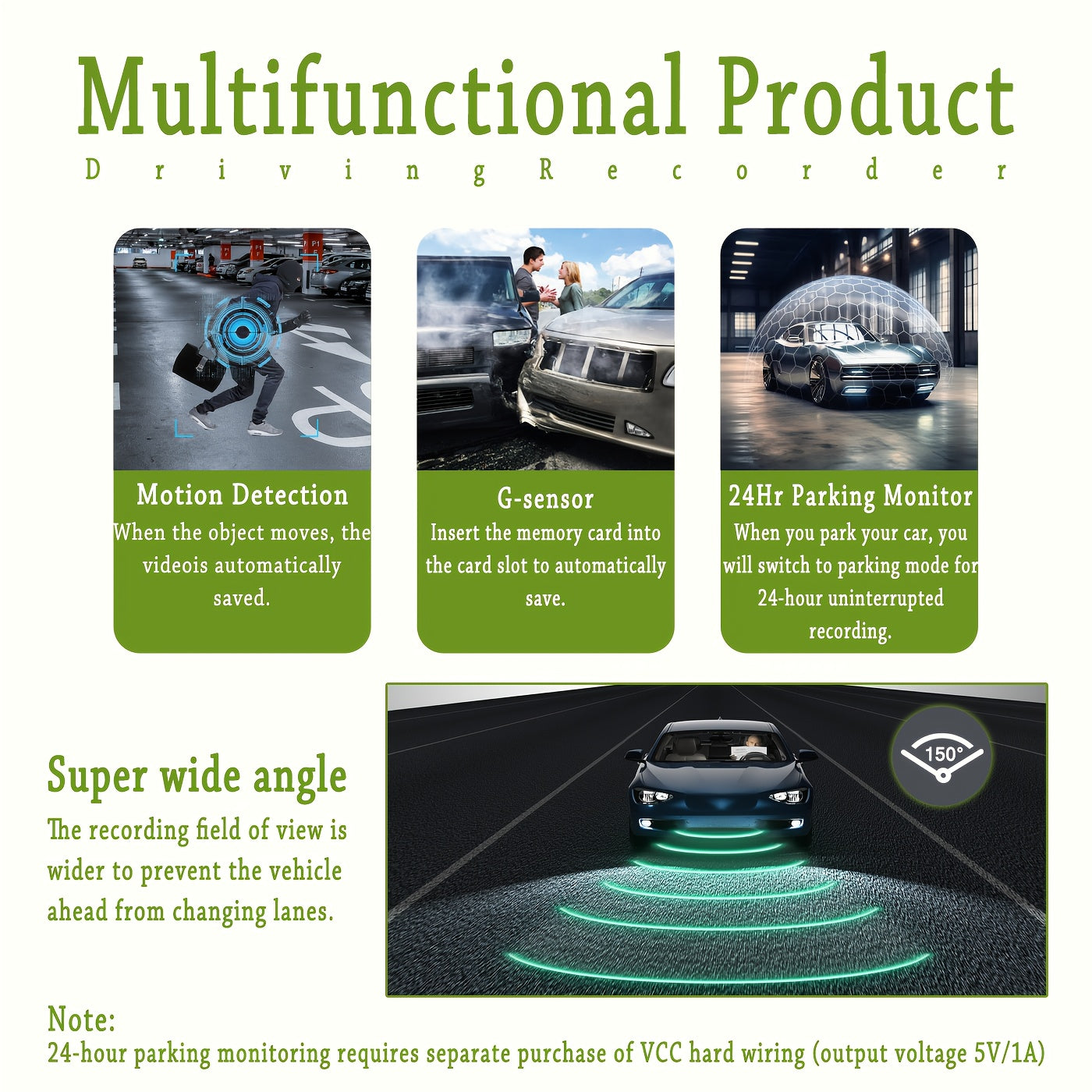 [1080P Dual Camera Dash Cam] 1080P Dual Camera Dash Cam with IR Night Vision, Loop Recording, Wide Angle Lens - 3.16 Inch IPS Screen, 32GB SD Card Optional