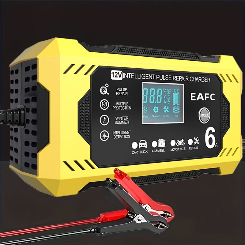 Car Battery Charger, 12V 6A Smart Battery Trickle Charger Auto 12V 24V Battery Maintainer for Car Truck Motorcycle Lawn Mower Marine Lead Acid Battery, Vehicle Battery Maintenance, Automotive Battery Care, Compact Charger, Po