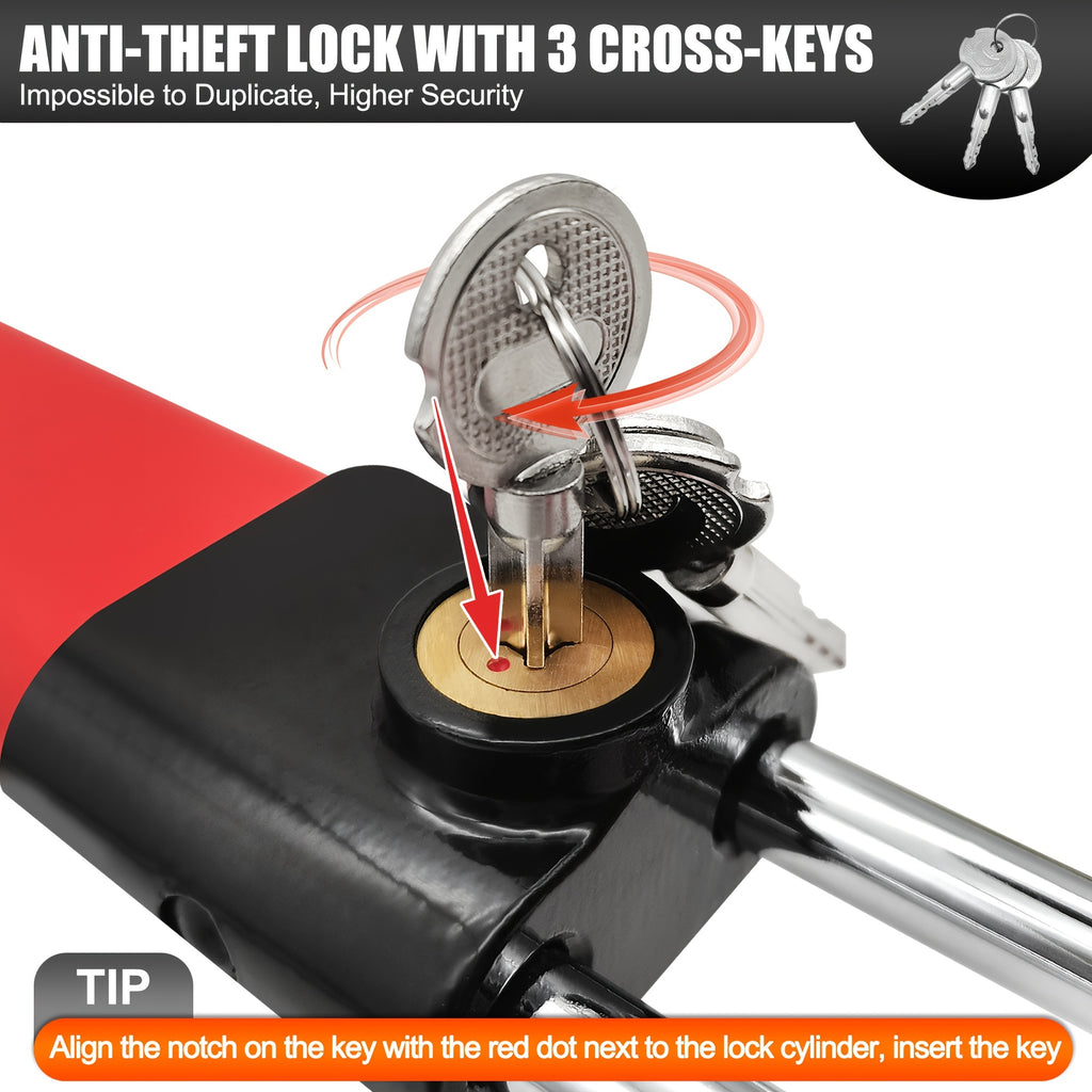 Steering Wheel Lock - Heavy Duty Antitheft Device And Car Security Lock With Adjustable Locking And 3 Keys - Great Vehicle And Truck Deterrent