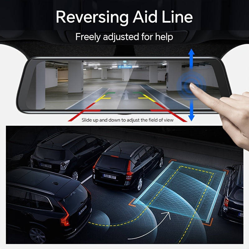 10" 1080P Touch Screen Smart Rear View Mirror Camera - On-Dash Cameras with Front and Rear Dash Cam, 32GB Card, Parking Monitor, Reverse Assist, and Wide Angle Lens for Safe Driving