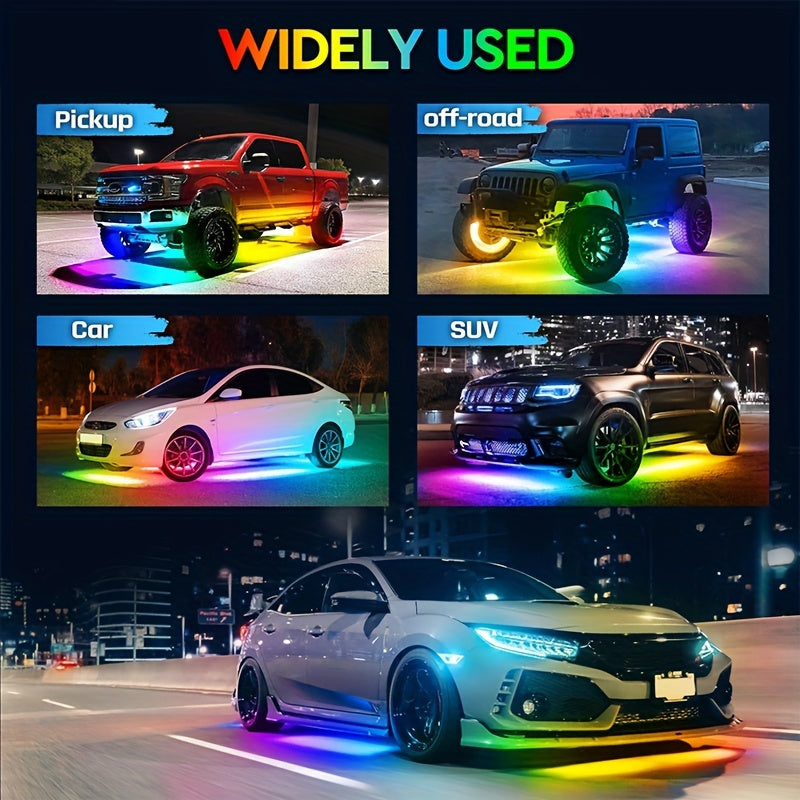 [RGB Car LED Lights] 4pcs RGB Car LED Light Strips - Universal Car LED Base Lights with APP, Music Mode, Wireless Remote Control - Car Decorative Light Strips for Camping, Travel, LED Christmas Light