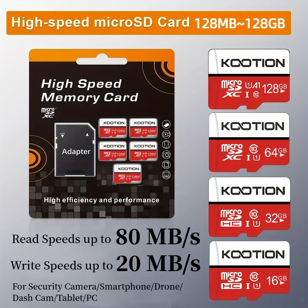 [High Speed Memory Card] KOOTION 5pcs High Speed Class 10 Mini SDXC Memory Card, 128GB 64GB 32GB 16GB 8GB 4GB 2GB 1GB 512MB 256MB 128MB TF Memory Card, C10, U1, A1 For Security Camera/Smartphone/Drone/Dash Cam/Tablet/PC