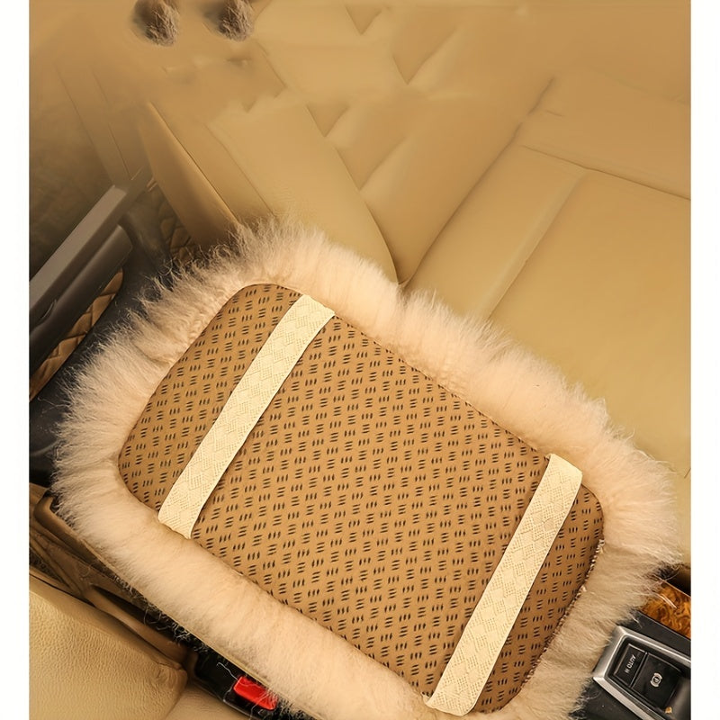 Car Armrest Pad Pure Wool Winter Warm Plush Central Armrest Cover Non-slip Pad Winter Car Supplies