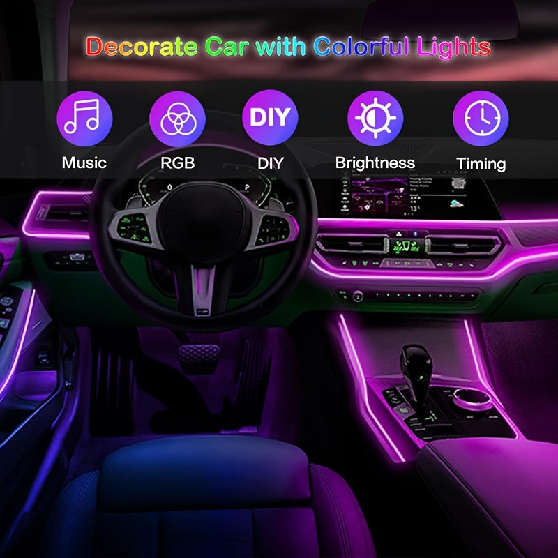 Interior Car LED Strip Lights, 5 In 1 Ambient Lighting Kits With 236inches Fiber Optic, 16 Million Colors Car Interior Lights With Wireless APP And Remote Control, Sync To Music, Without Battery