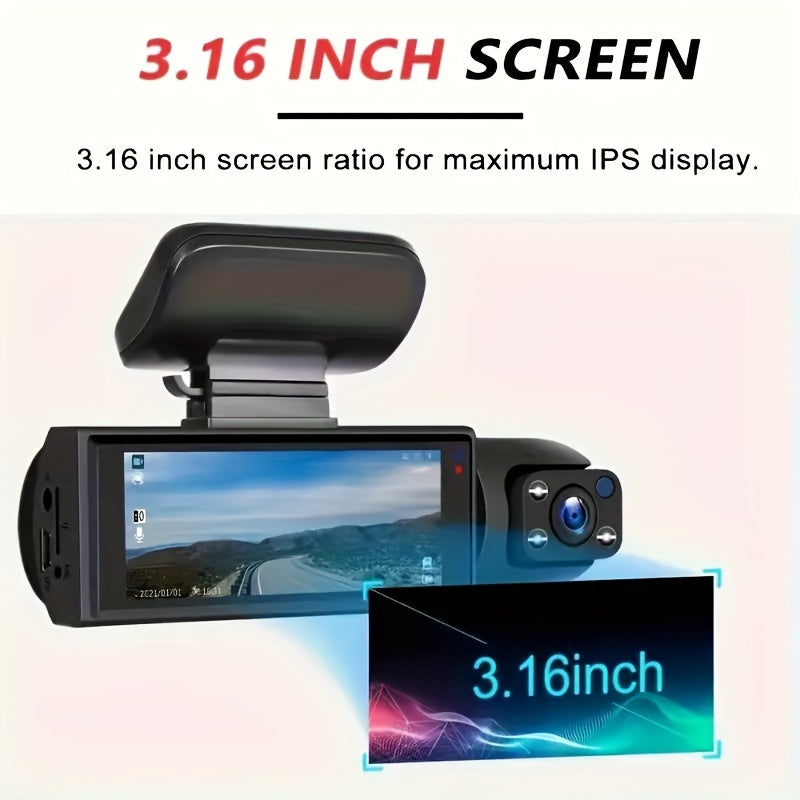 Car Camera, 1080P Dual Dash Cam For Cars, Front And Inside, Car Camera With IR Night Vision, Loop Recording, Wide Angle Car DVR Camera With 3.16 Inch IPS Screen, Dual Lens Car Dashboard Video Cam