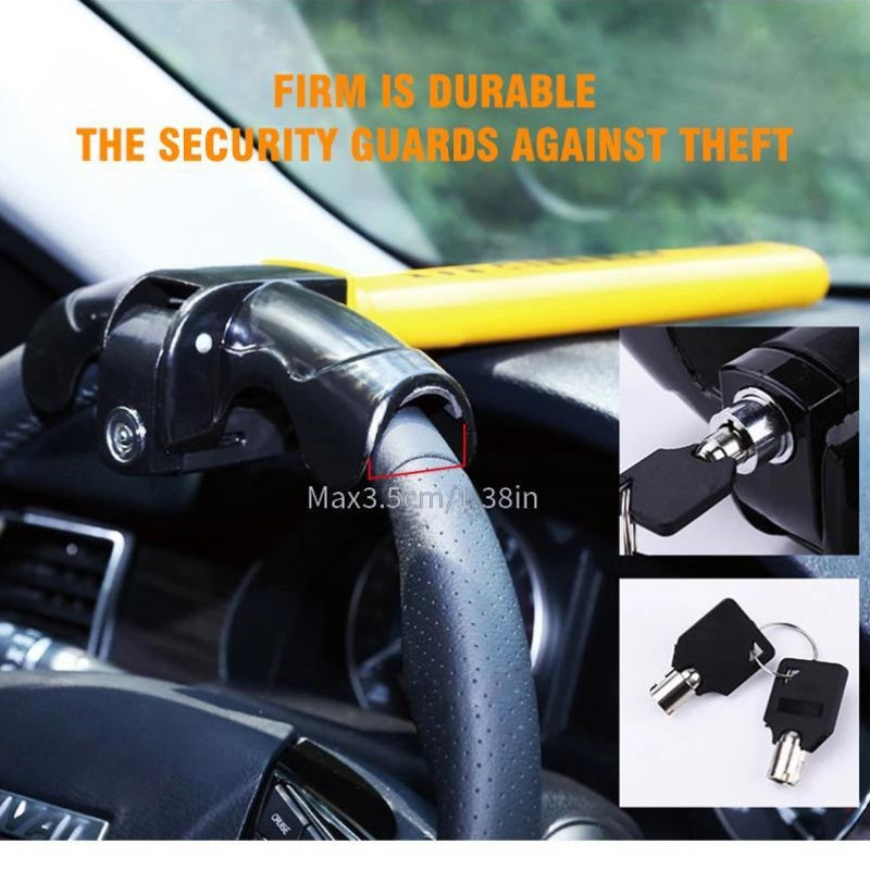 Heavy Duty Iron Steering Wheel Lock - Universal Anti-Theft Car Security Device with 2 Keys - For Car Owners -  For Enhanced Vehicle Security - Ideal Gift for Car Enthusiasts