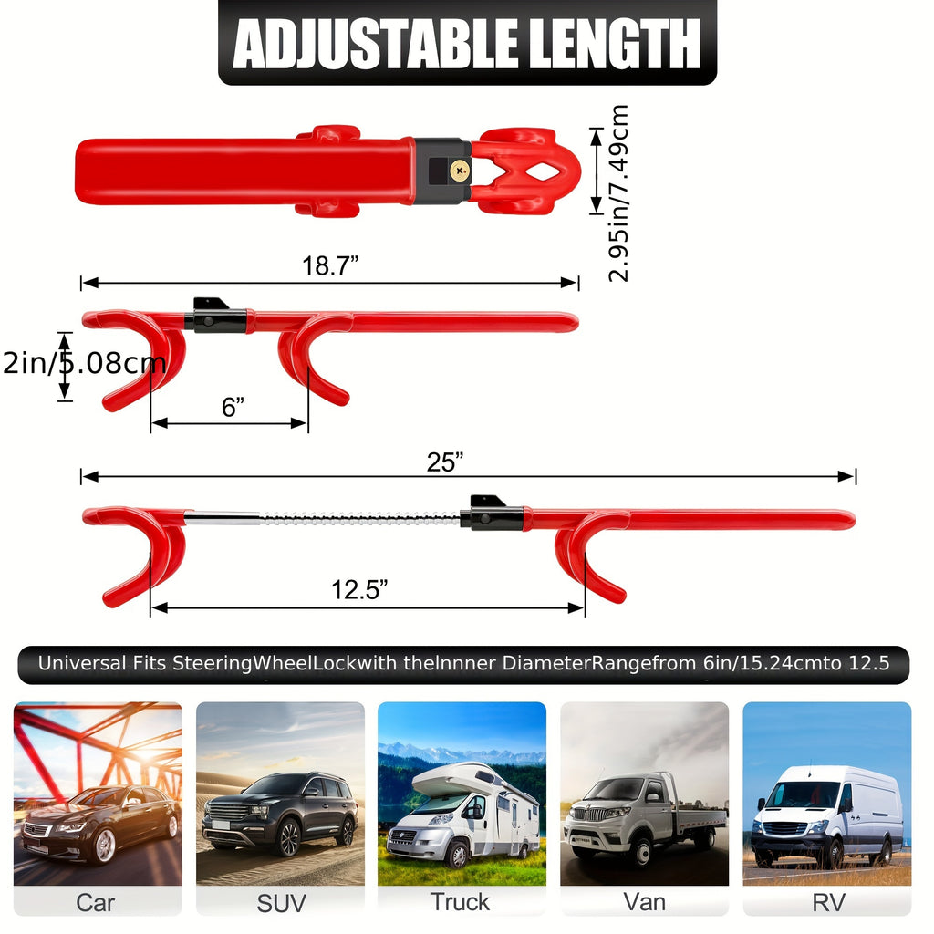 Steering Wheel Lock - Heavy Duty Antitheft Device And Car Security Lock With Adjustable Locking And 3 Keys - Great Vehicle And Truck Deterrent