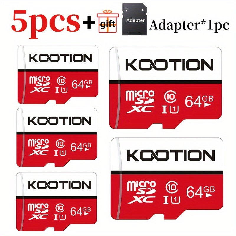 [High Speed Memory Card] KOOTION 5pcs High Speed Class 10 Mini SDXC Memory Card, 128GB 64GB 32GB 16GB 8GB 4GB 2GB 1GB 512MB 256MB 128MB TF Memory Card, C10, U1, A1 For Security Camera/Smartphone/Drone/Dash Cam/Tablet/PC
