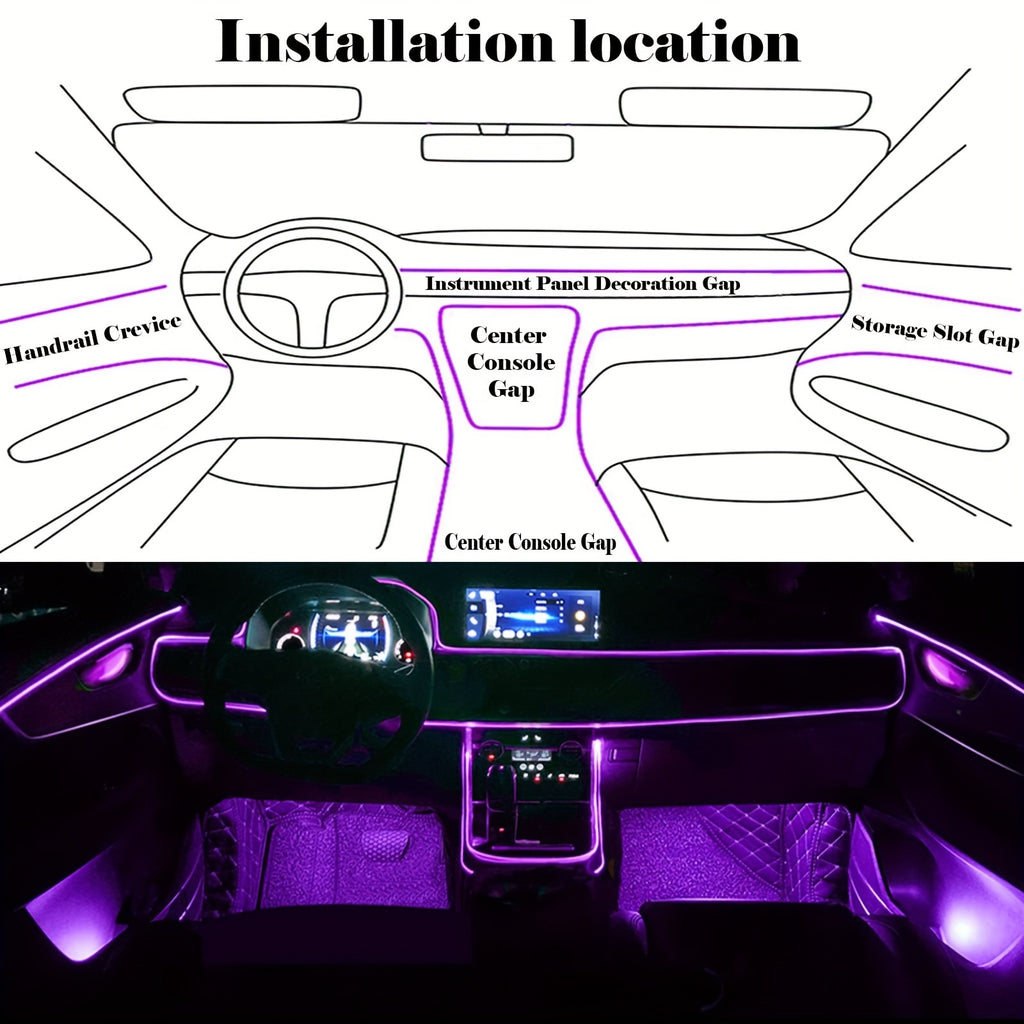 RGB 5 In 1 Ambient Lighting Kit, Interior Lights, Car Led Strip Lights, Led Light Bar For Car With Music Sync Function, USB Neon Light Accessories