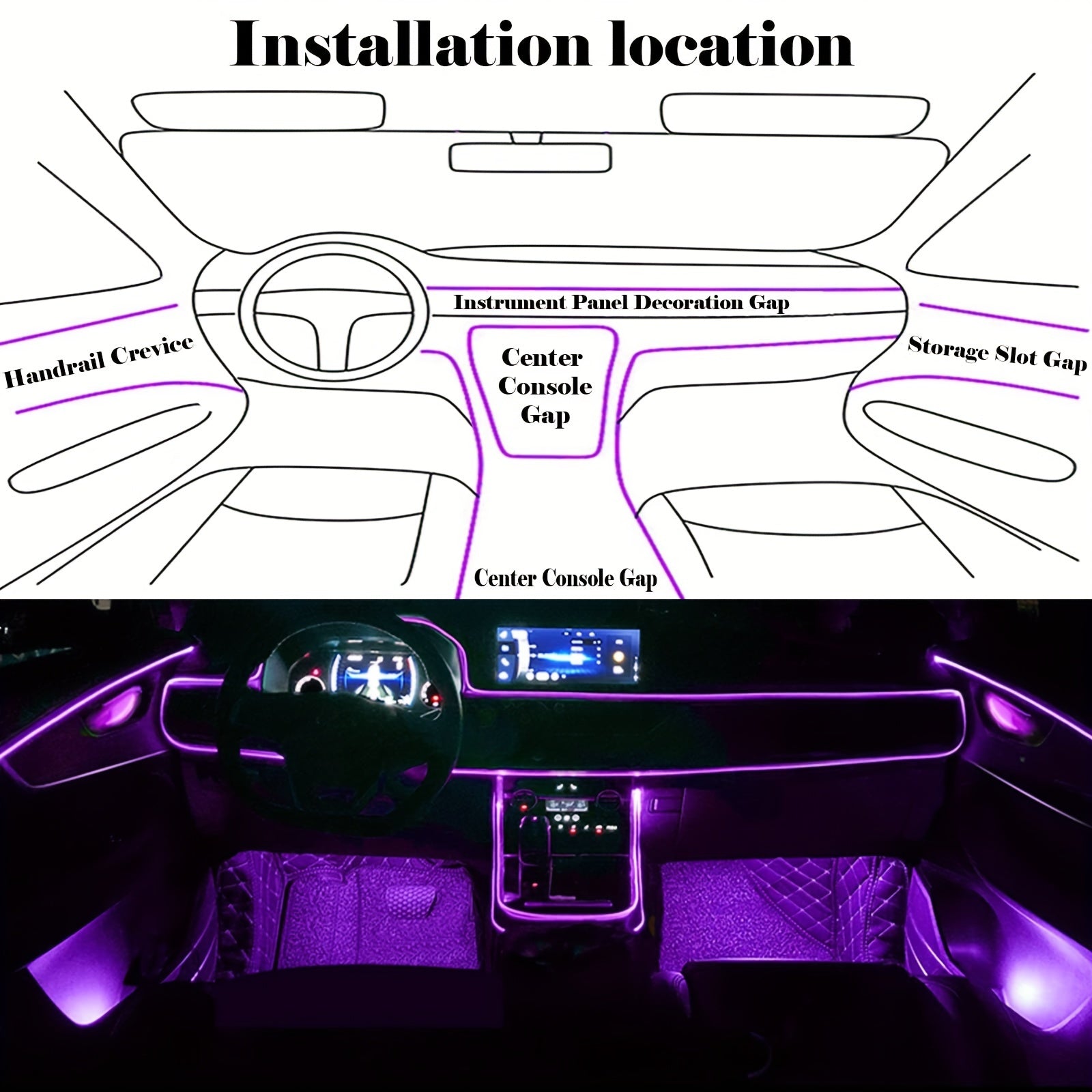 Car Led Strip Lights, Interior Lights, RGB 5 In 1 Ambient Lighting Kit, Led Light Bar for Car with Music Sync Function, USB Neon Light Accessories
