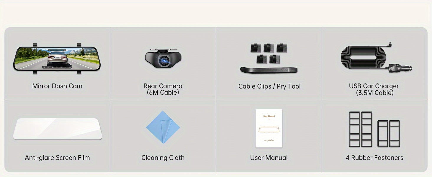 10'' Rear View Mirror Full Touch Screen Mirror Dual Camera, Smart Rearview Mirror For Cars & Trucks, Dash Cam Front 1080P and Rear 720P, App Control With WiFi And GPS, English Voice Control, WDR Super Night Vision, Parking Mo