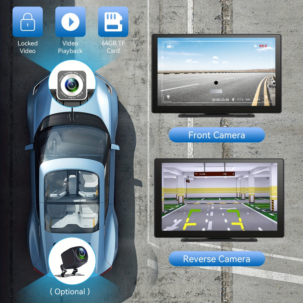 9" Wireless Carplay Screen for Car Stereo - Universal Smart System with Dash Cam, 64G TF Card, GPS Navigation, Mirror Link, FM, Phone Holder Replacement, and Voice Control for All Vehicles