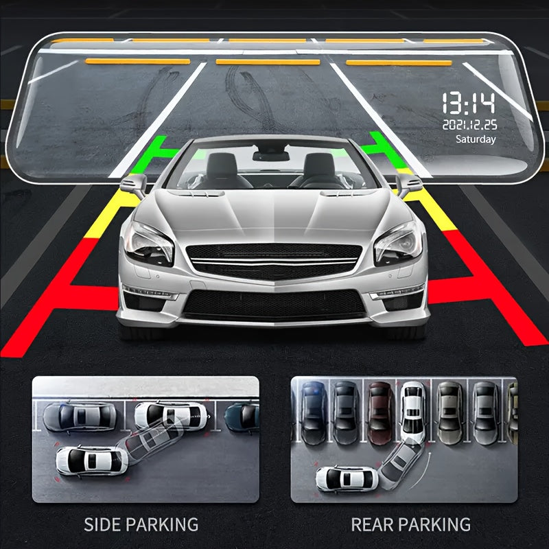 1080P HD 9.66 Inch; Mirror Dash Cam Front And Rear, With Touch Screen/ G-sensor/Night Version/ Loop Recording, 32GB Card Optional.