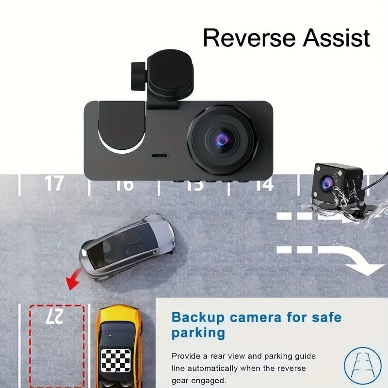 32G 3Lens HD Dash Cam Car DVR, Front Inside Rear Wide Angle Night Vision Camera with G-sensor and Loop Recording