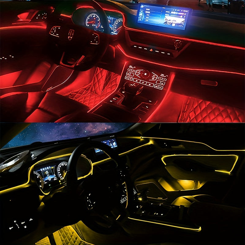 1 Set Interior Car LED Strip Lights, Kit with Wireless App, RGB 5 in 1 Ambient Lighting Kits with 236 inches Fiber Optic, 16 Million Colors Car Neon Lights, Sync to Music, Universal 5V 12V