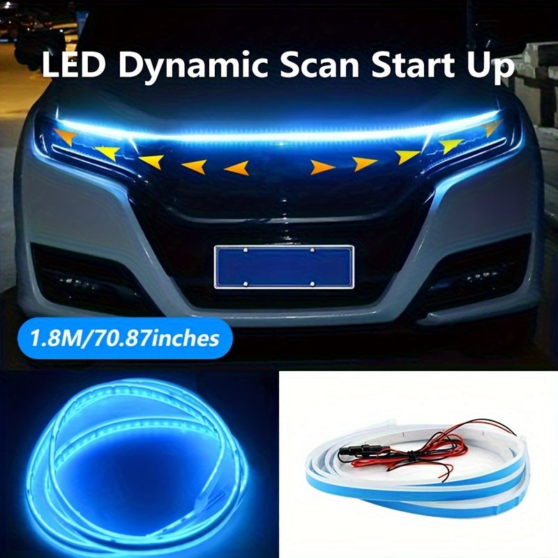 Car LED Hood Light Universal Flexible Scan Light Strip Car Decoration Atmosphere Light Ambient Atmosphere White Ice Blue
