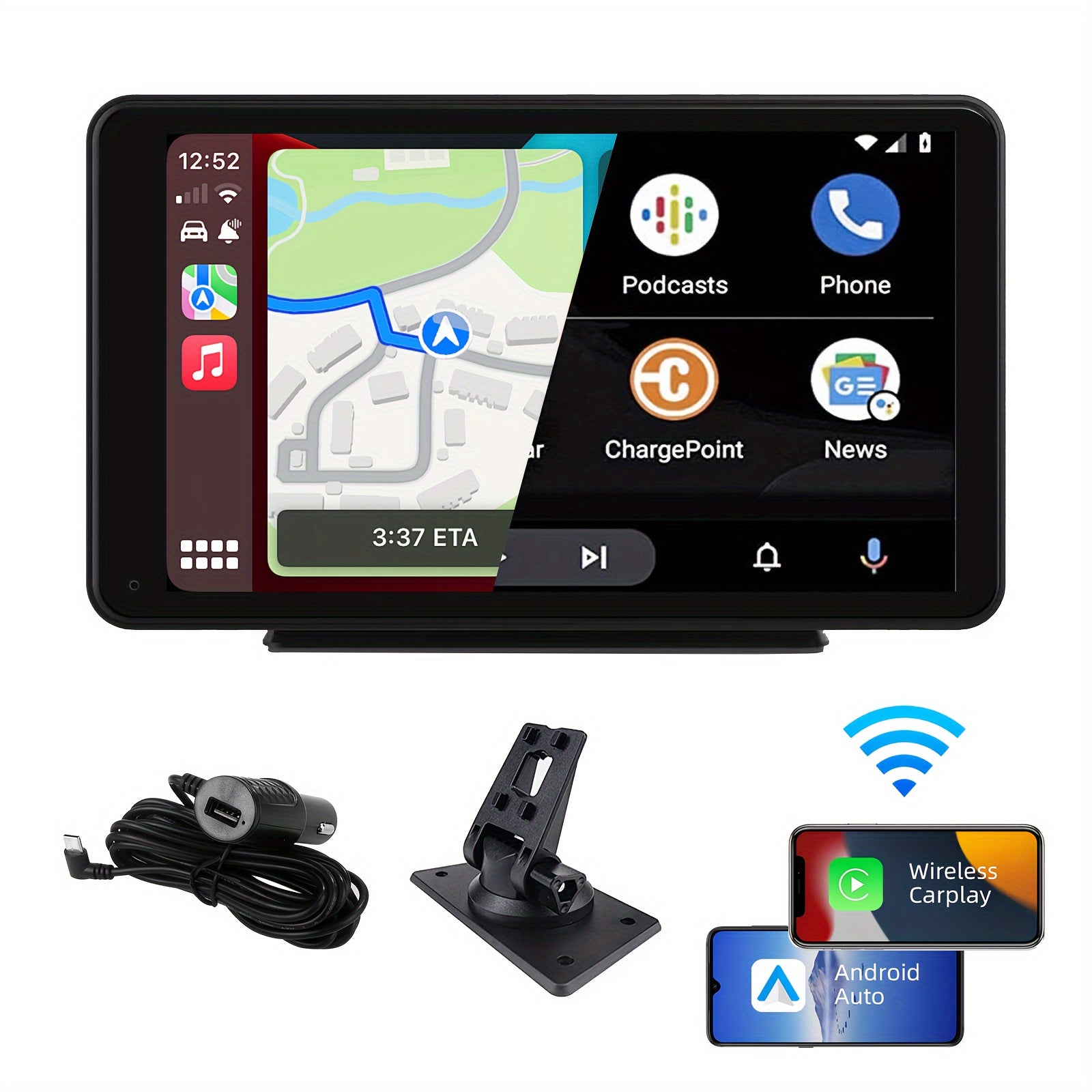 Plimpton, 2024 Car Navigation System Portable, Car Touch Screen Android&carplay, Carplay Screen For Car Portable 7 Inch, Wireless Car Play, Multimedia, Voice Control, BT, Mirror Link, Suitable For All Vehicles, Cars, Trucks,