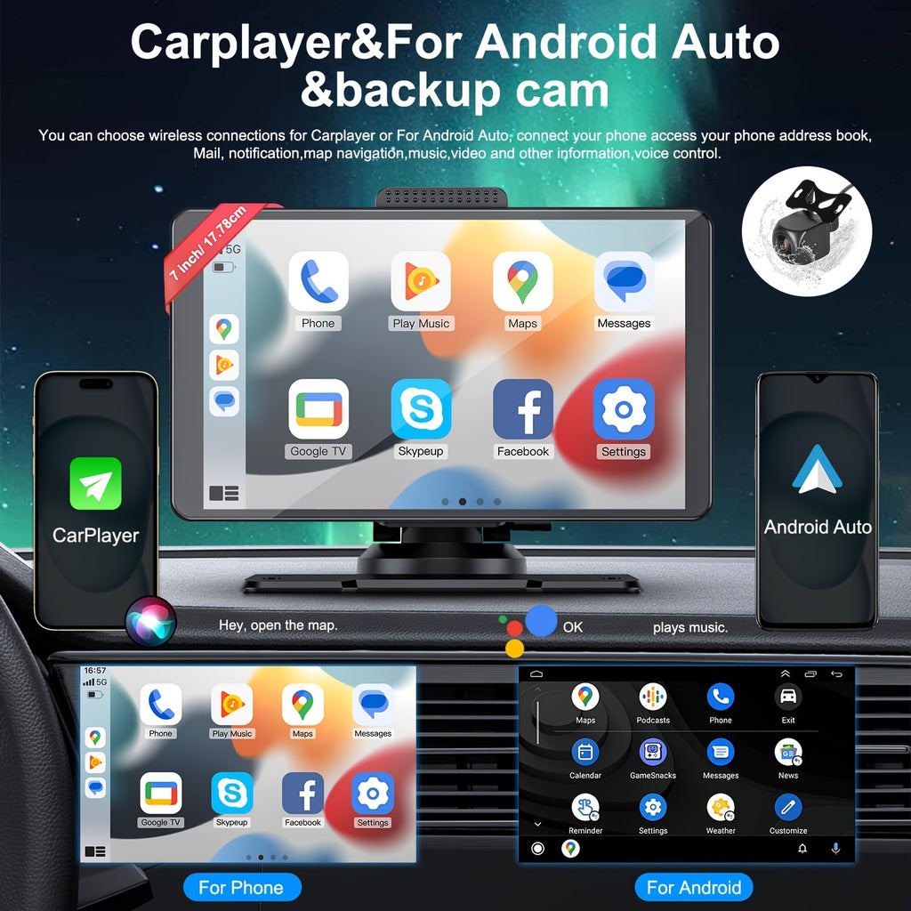 10.26 Inch/26.16cm Portable Wireless Carplayer Screen, Wireless Android Auto Car Play Car Radio, WiFi Video, Car Audio Receivers GPS Navigation Mirror Link, Double B&T, FM, Siri, Mp5 Player, Optional Backup Camera