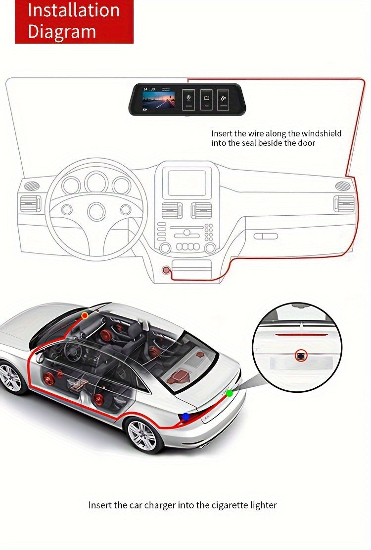 10 Inch Full Touch Screen Front 1080P & 1080P Rear Dash Cam, Front 170° & Rear 150° Wide Angle View, Super Night Vision, Adjustable Front Camera, Split Screen Display, Emergency Video Lock, Parking Mode, Loop Recording, Eas