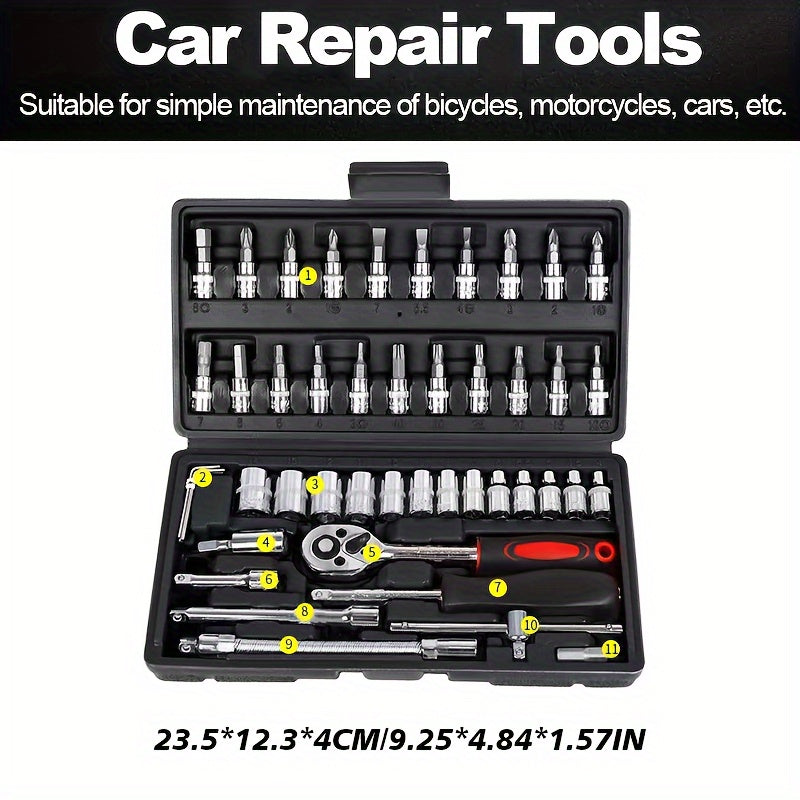 Car Repair Tools, Automotive Maintenance Repairing Tool Accessories Multi-Purpose Repair Tool Set – Ratchet Torque Wrench & Screwdrivers, Portable Auto & Bike &motorcycle Maintenance Kit