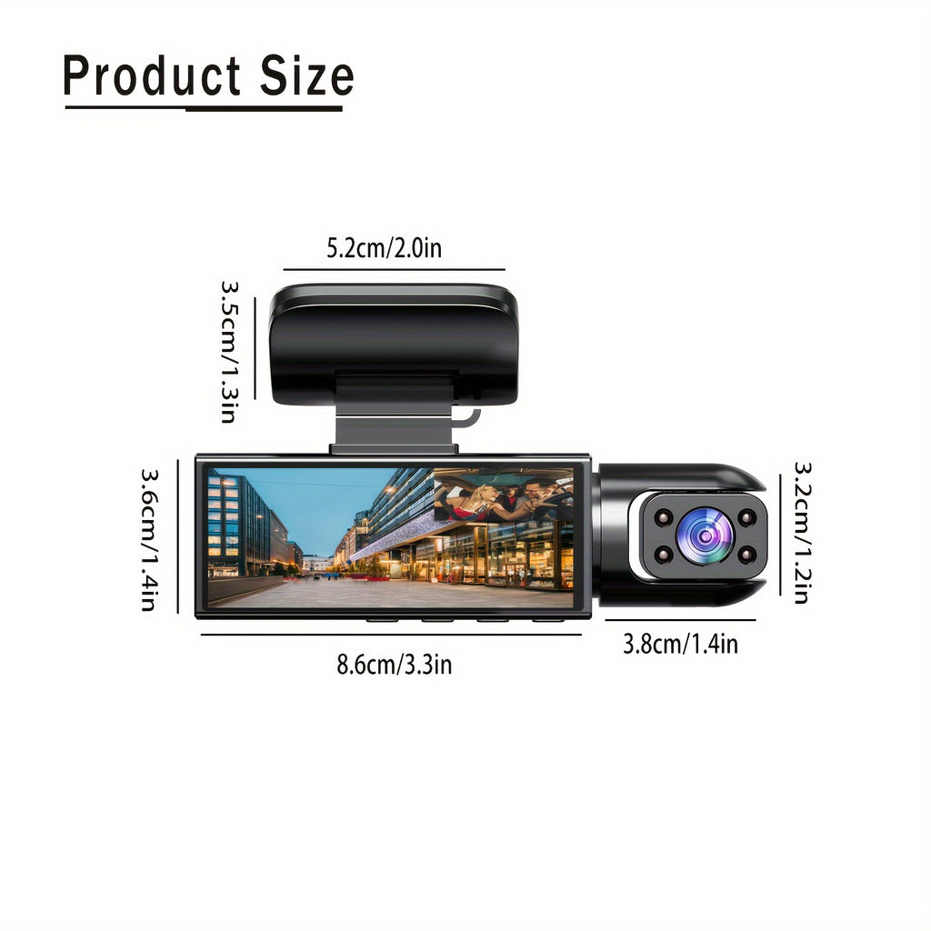 [1080P Dual Camera Dash Cam] 1080P Dual Camera Dash Cam with IR Night Vision, Loop Recording, Wide Angle Lens - 3.16 Inch IPS Screen, 32GB SD Card Optional