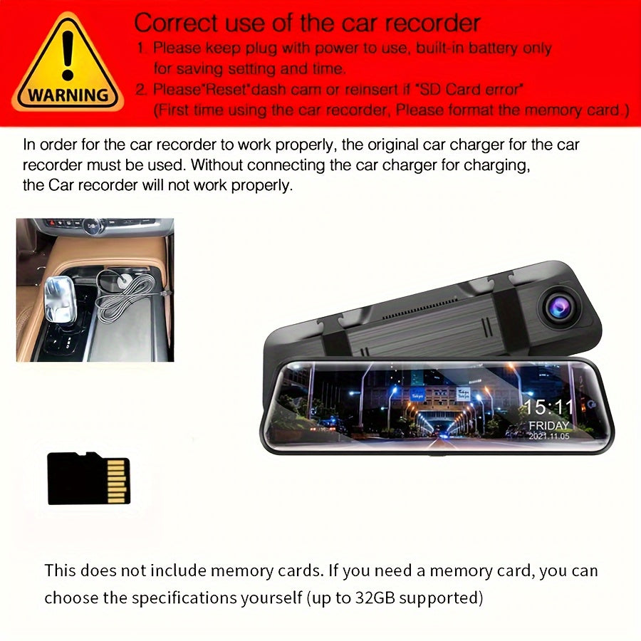 10 Inch Full Touch Screen Front 1080P & 1080P Rear Dash Cam, Front 170° & Rear 150° Wide Angle View, Super Night Vision, Adjustable Front Camera, Split Screen Display, Emergency Video Lock, Parking Mode, Loop Recording, Eas