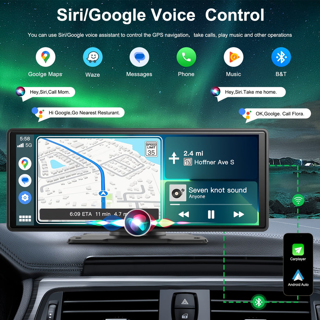 10.26 Inch/26.16cm Portable Wireless Carplayer Screen, Wireless Android Auto Car Play Car Radio, WiFi Video, Car Audio Receivers GPS Navigation Mirror Link, Double B&T, FM, Siri, Mp5 Player, Optional Backup Camera