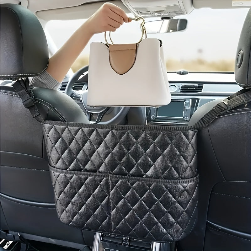 Car Purse Handbag Holder Between Seats, Car Seat Back Organizer With 3 Pockets, Large Capacity Storage Bag