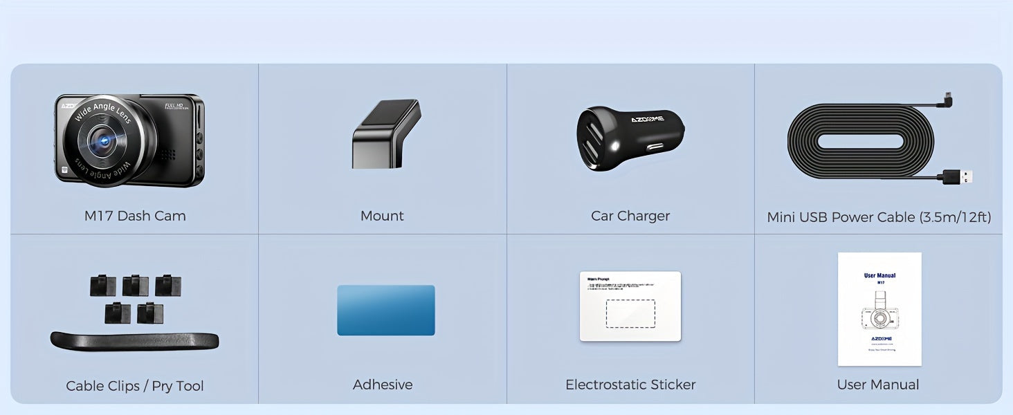 3-Inch Large Screen M17 HD 1080P Front Dash Cam - 6-Glass Lens Super Night Vision, 150° Adjustable View Angle, ADAS, WiFi, Time Lapse Video, G-Sensor, Endless Loop Recording, Parking Mode, Super Capacitor, Simple Installatio