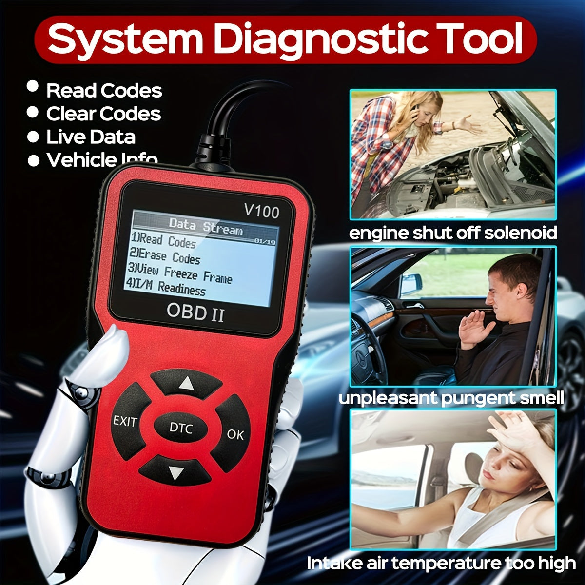 Car OBD2 Diagnostic Scanner Code Reader Engine Fault Code Reader Scanner Can Diagnose Scan Tool For All OBD II Protocol Cars Since 1996, Read Code Erase Code Battery Test Data Stream