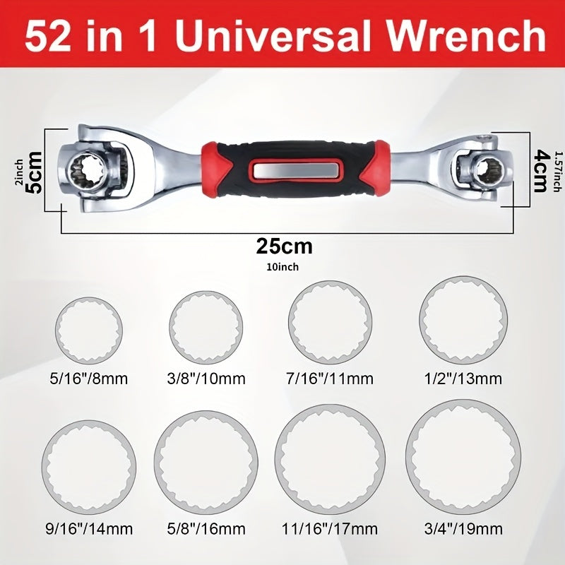 1-Pack 8-in-1 Multifunctional Torx Wrench, Chrome Vanadium Steel, Non-Slip Grip, Multi-Head Rotary Repair Tool for Car Tire Removal, HRC56+2 Hardness, with Anti-Slip Handle
