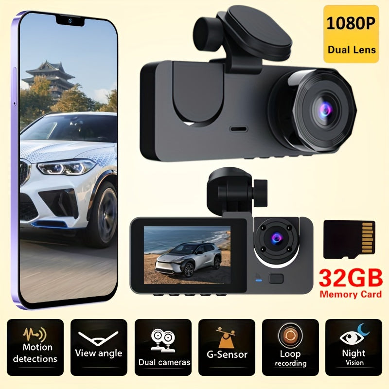 1080P Dual Camera, Dash Cam For Cars, Front And Inside, Car Camera With IR Night Vision, Loop Recording, Wide Angle Car DVR Camera With 3.16 Inch IPS Screen, Dual Lens Car Dashboard Video Cam
