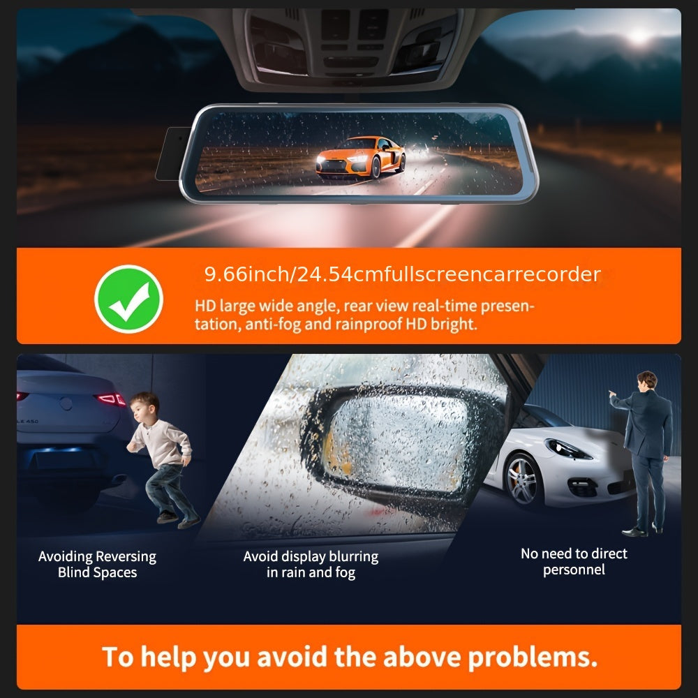 3 Channels Dash Cam Front And Rear Inside 1080P Mirror Camera Dash Camera For Cars, Dash cam Three Way With Night Vision Loop Recording 10 Inch Touch Screen Car Camera, Free 64GB SD card. Built-in Wifi and Super Night Vision,