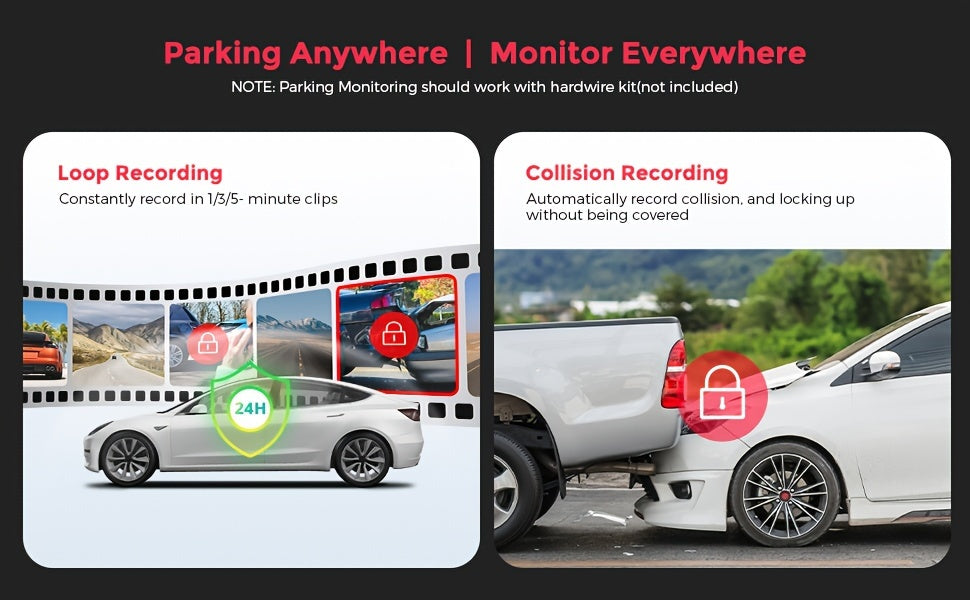 12" FHD 1080P LINGDU Full Touch Screen Mirror Dash Cam with Detached Camera, Super Night Vision, Front and Rear Dual Cameras, Flexible Installation, Backup View Mirror Camera, Includes 64GB Card