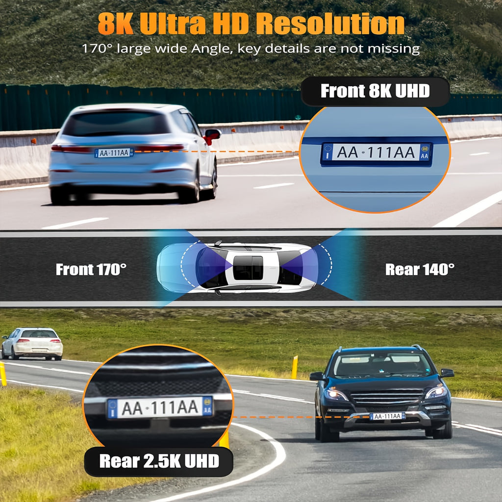 8K UHD Dash Cam - Car Camera with IR Night Vision - Front and Built-in, 3.16" IPS Screen, 170° Wide Angle, WDR, 24-Hour Parking Mode, Night Vision - Ultimate Car Safety Solution, Model A4