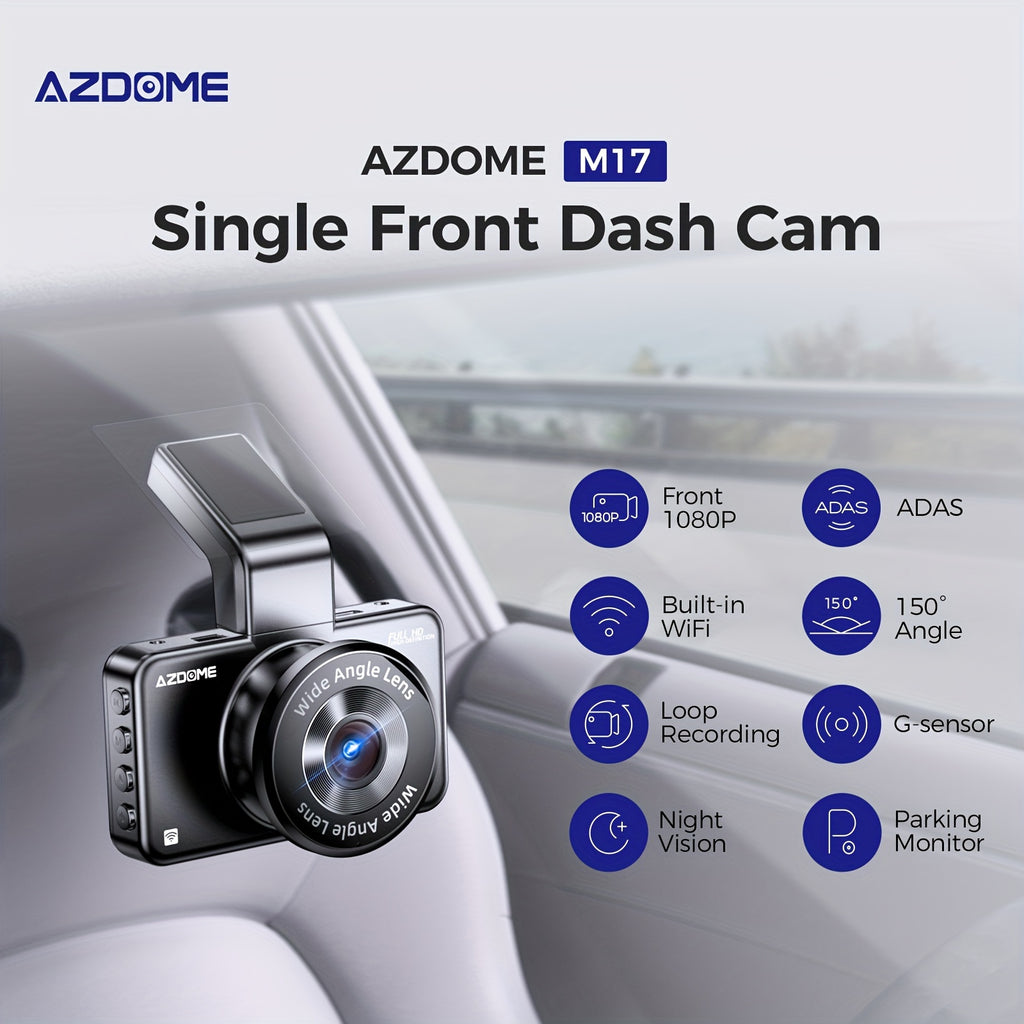 3-Inch Large Screen M17 HD 1080P Front Dash Cam - 6-Glass Lens Super Night Vision, 150° Adjustable View Angle, ADAS, WiFi, Time Lapse Video, G-Sensor, Endless Loop Recording, Parking Mode, Super Capacitor, Simple Installatio