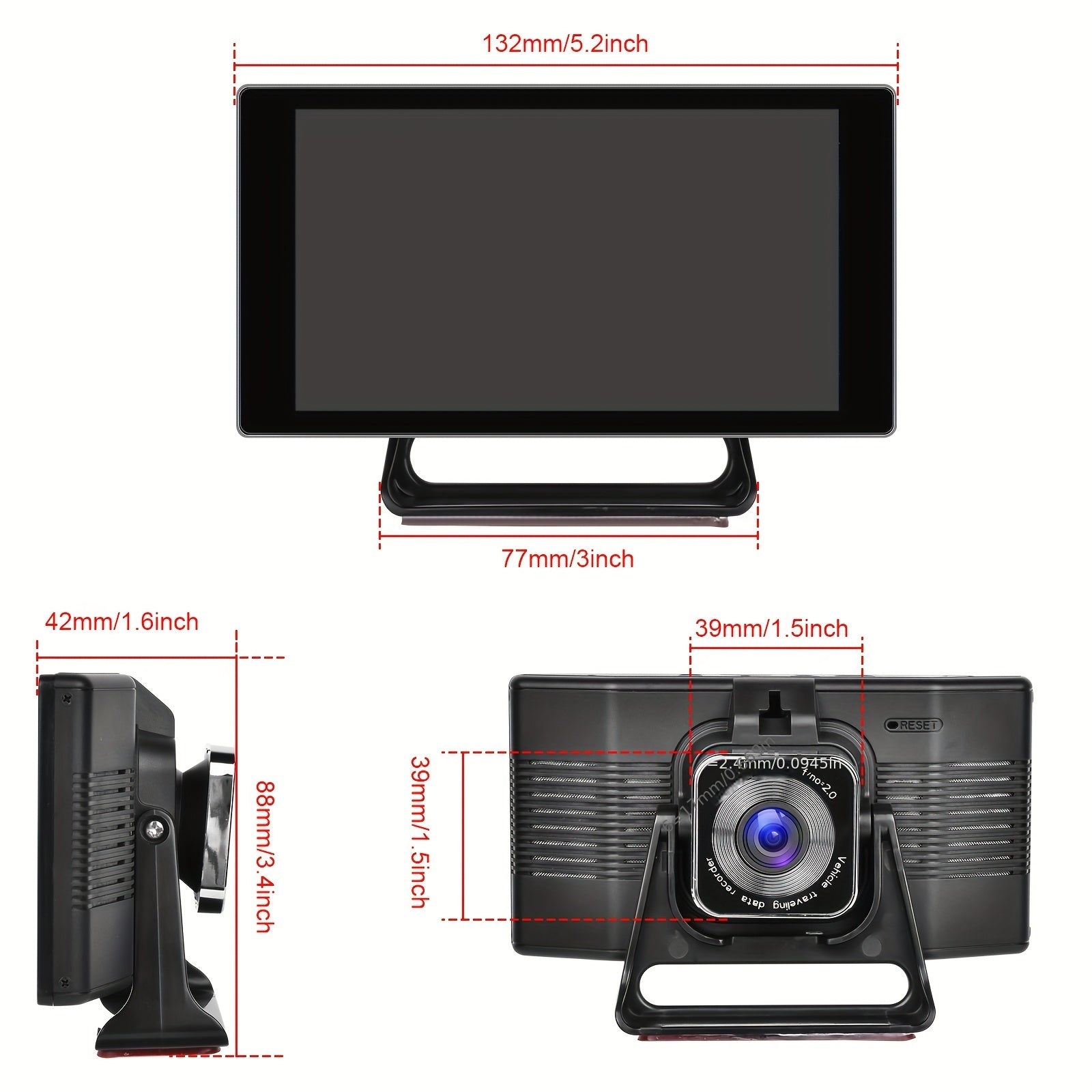 Wireless ios Carplayer & Android Auto with 4K Dash Cam, 5" Portable Touch Screen for Car, Wireless AUX/FM Transmitter, Driving Recorder, Voice Control Car Stereo Receivers