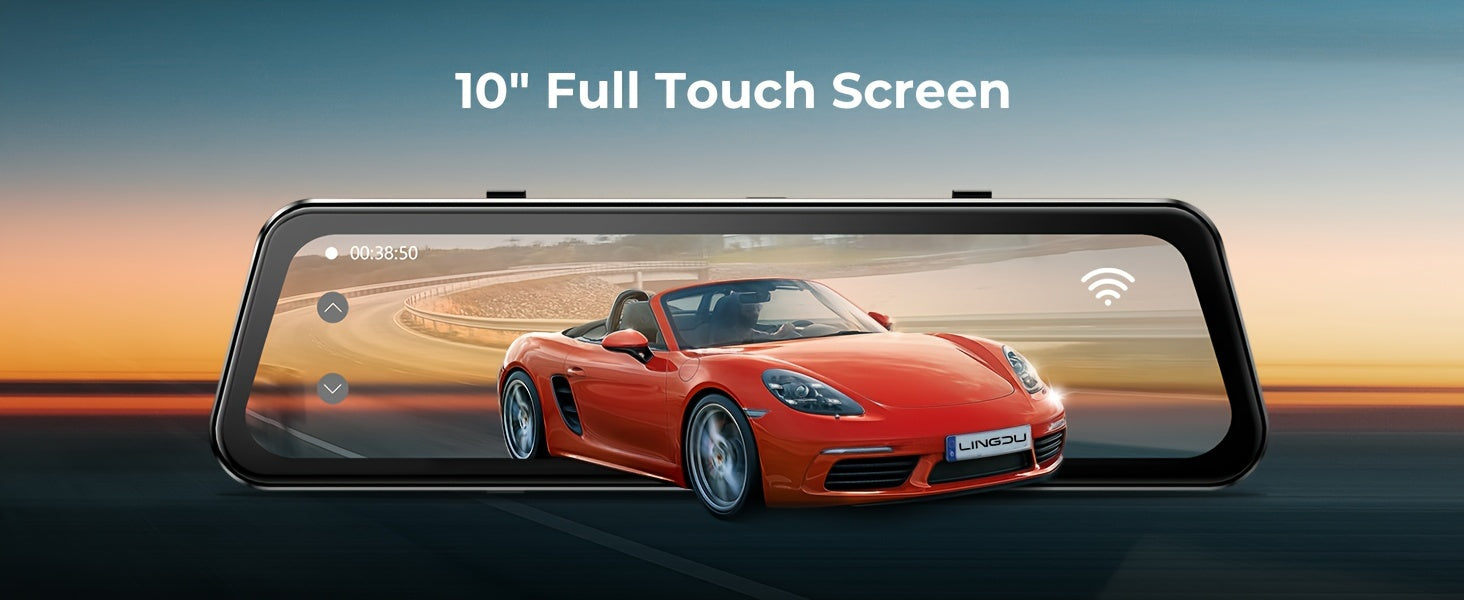 LD2K UHD 10" Full Touch Screen Rear View Mirror Dash Cam, Backup Camera, Front 2K And Rear 1080P Dual Channel Dash Cam, WDR Night Vision, Build-in WiFi, Loop Recording, Emergency Lock, Parking Mode, Simple Installation.