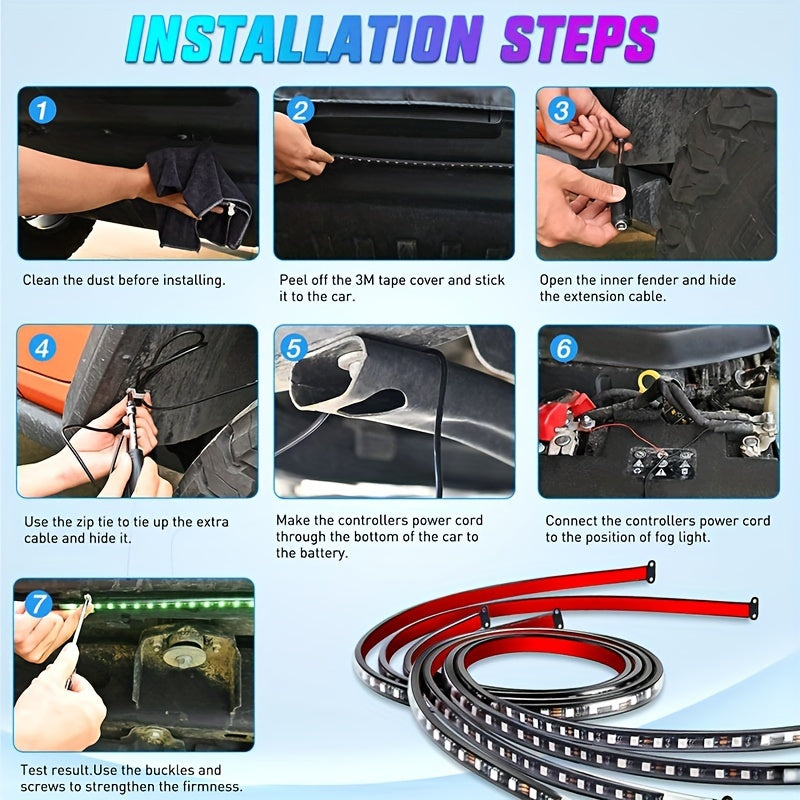 4Pcs Car Underglow Neon Accent Strip Lights, RGB 8 Color Sound Active Function Music Mode, App And Remote Dual Control Exterior Car LED Light RGB 16 Million Color Fits Trucks ATV UTV LED Light Exterior Strips, Car Under Body