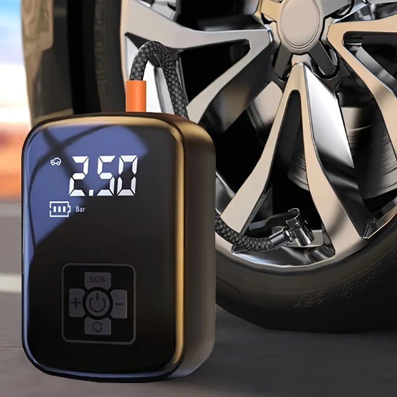 1pc Portable Tire Inflator with Digital Display - Fast Cordless Air Compressor, USB Rechargeable, Multi-Function Nozzle Adapter, Long-Lasting Lithium Battery for Car, Motorcycle, Bicycle Tires & Balls - Auto Parts, Tire Infla