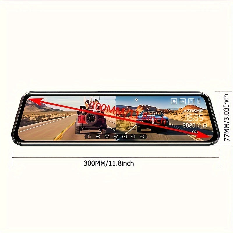 2K UHD Mirror Dash Cam With Backup Cam, AZDOME PG17 12'' Touch Screen Camera for Cars, Front 170° and Rear 150° Wide Visual Angle, Split Screen View Built WiFi, Super Night Vision, Parking Assistance, GPS, WDR, 64G Card Inc