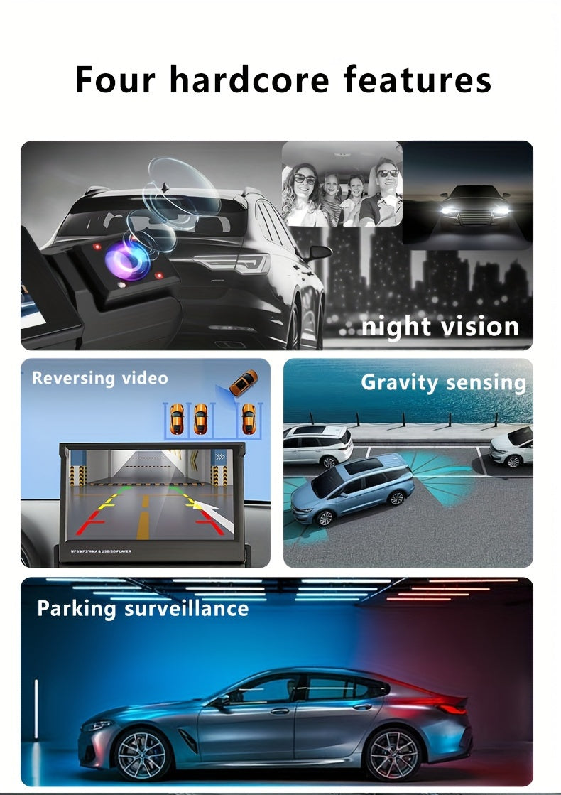 32GB 2.0 Inch IPS Screen 3-Channel Dash Cam - Wide 170° Angle, WIFI, Loop Recording, G-Sensor, Front Inside Rear Camera - Night Vision, Motion Detection, Parking Monitor, and More