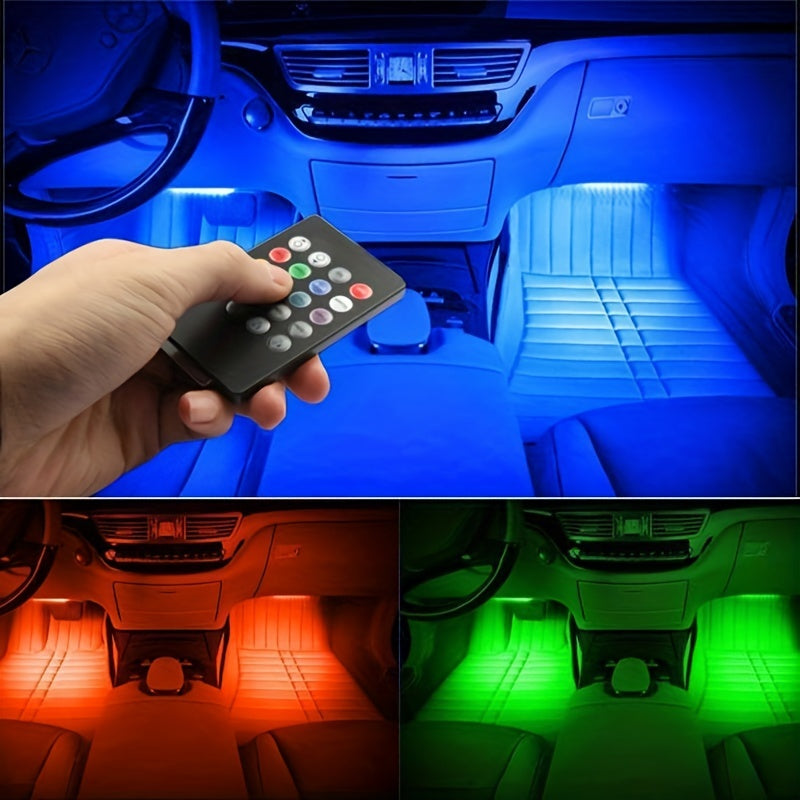 Light Up Your Car With 4pcs 48 LEDs Neon LED Interior Lights - Music Sync, Wireless Remote Control Auto RGB Decorative Lamps