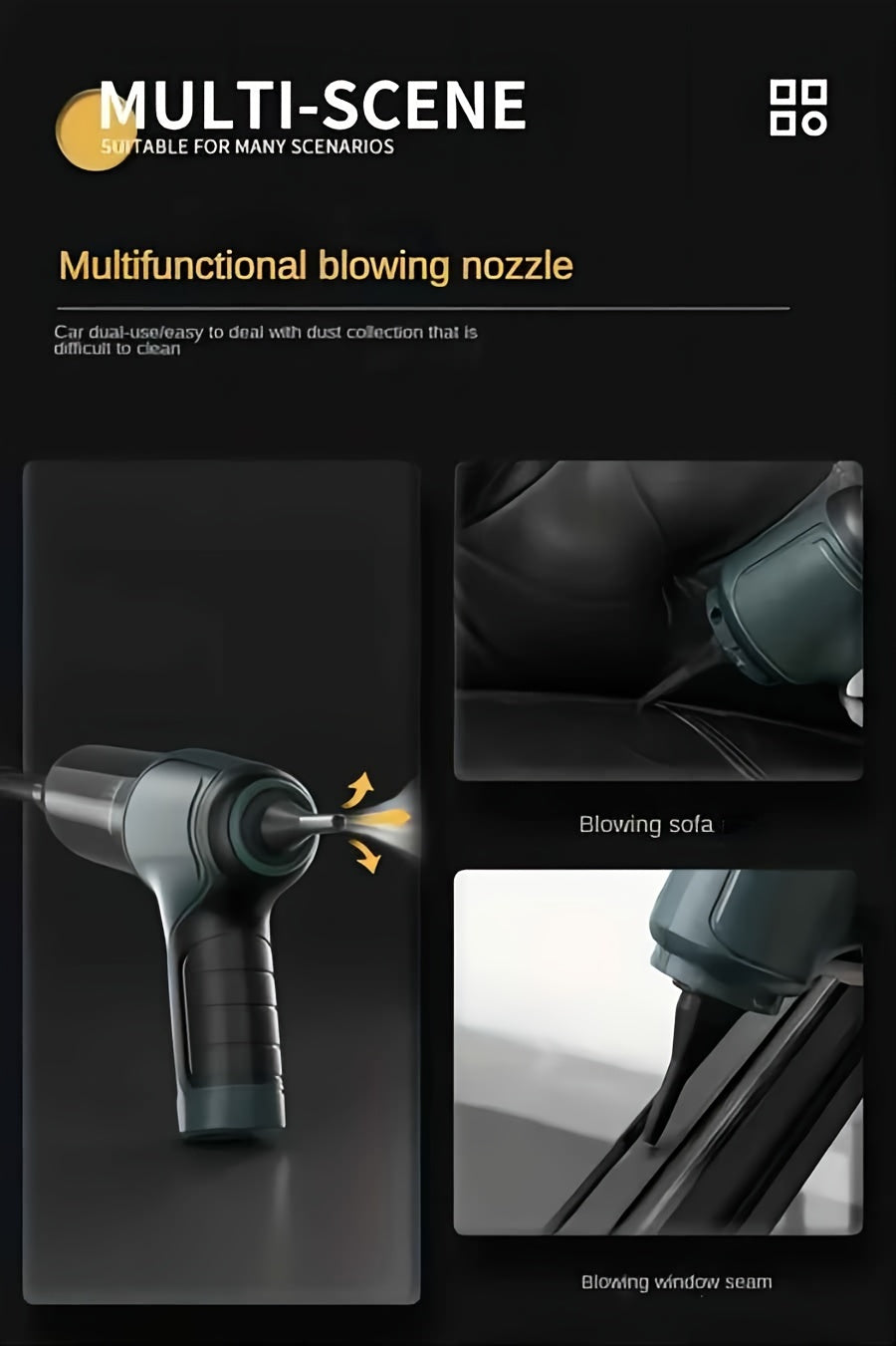 A Three In One Wireless Vacuum Cleaner With A High Power, Which Can Be Used For Suction, Air Extraction, And Blowing, Both In The Car And At Home. It Has An Extended Battery Life, Can Absorb Dust, Debris, Pet Hair, Air Extrac