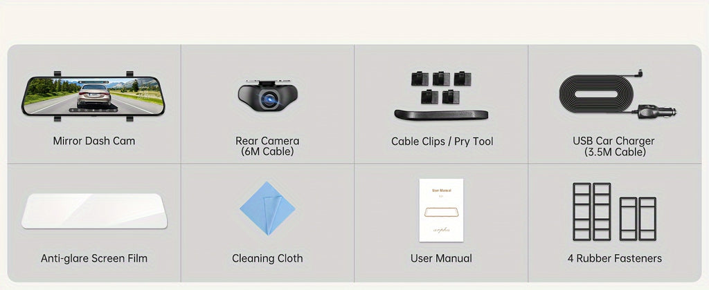 10'' Rear View Mirror Full Touch Screen Mirror Dual Camera Dash Cam, Dash Cam Front 1080P And Rear 720P, App Control With WiFi And GPS, English Voice Control, WDR Super Night Vision, Parking Mode(Need To Connect Mini 3-lead H