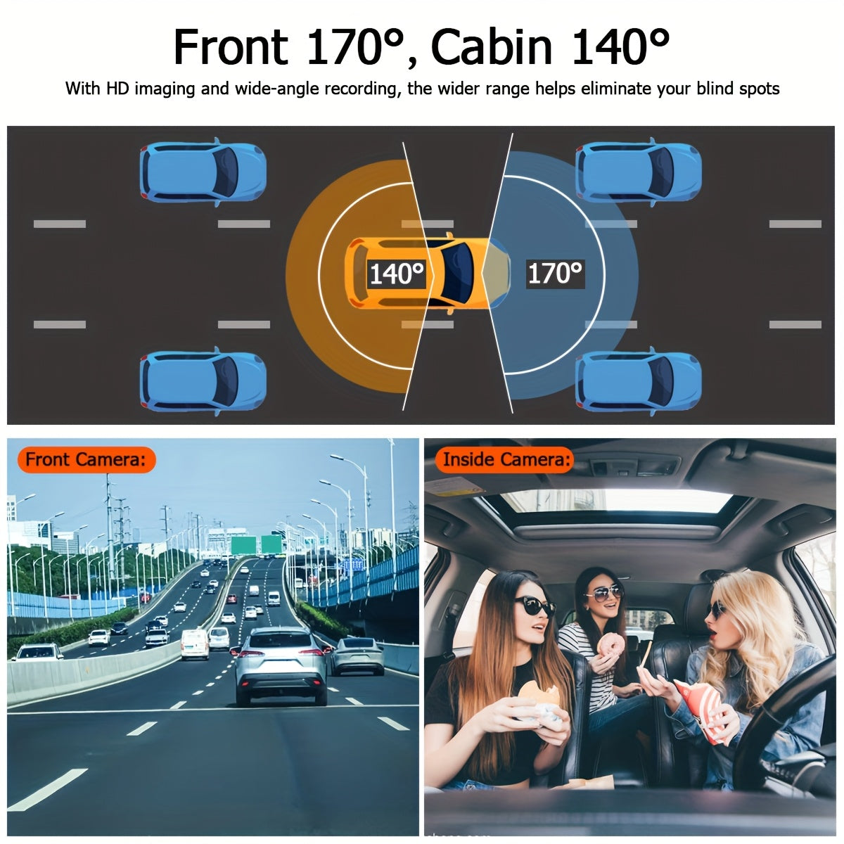 Dash Cam Front and Inside, HD 1080P Recording Car DVR Cam with 170° Wide Angle, Night Vision,Small Dash Camera for Cars, 24h Parking Monitor, Loop Recording,G-Sensor, Without SD Card