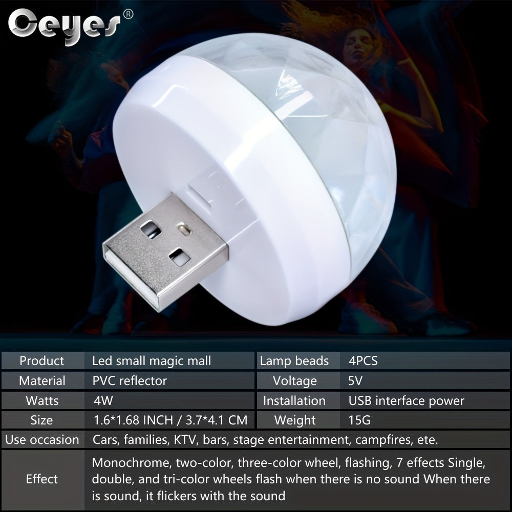 Ceyes Led Small Magic Mall/Disco Party USB Colorful Neon Lights Car LED Ambient Lights Sound Activated Mini Magic Ball Car LED Lights USB Neon Lig