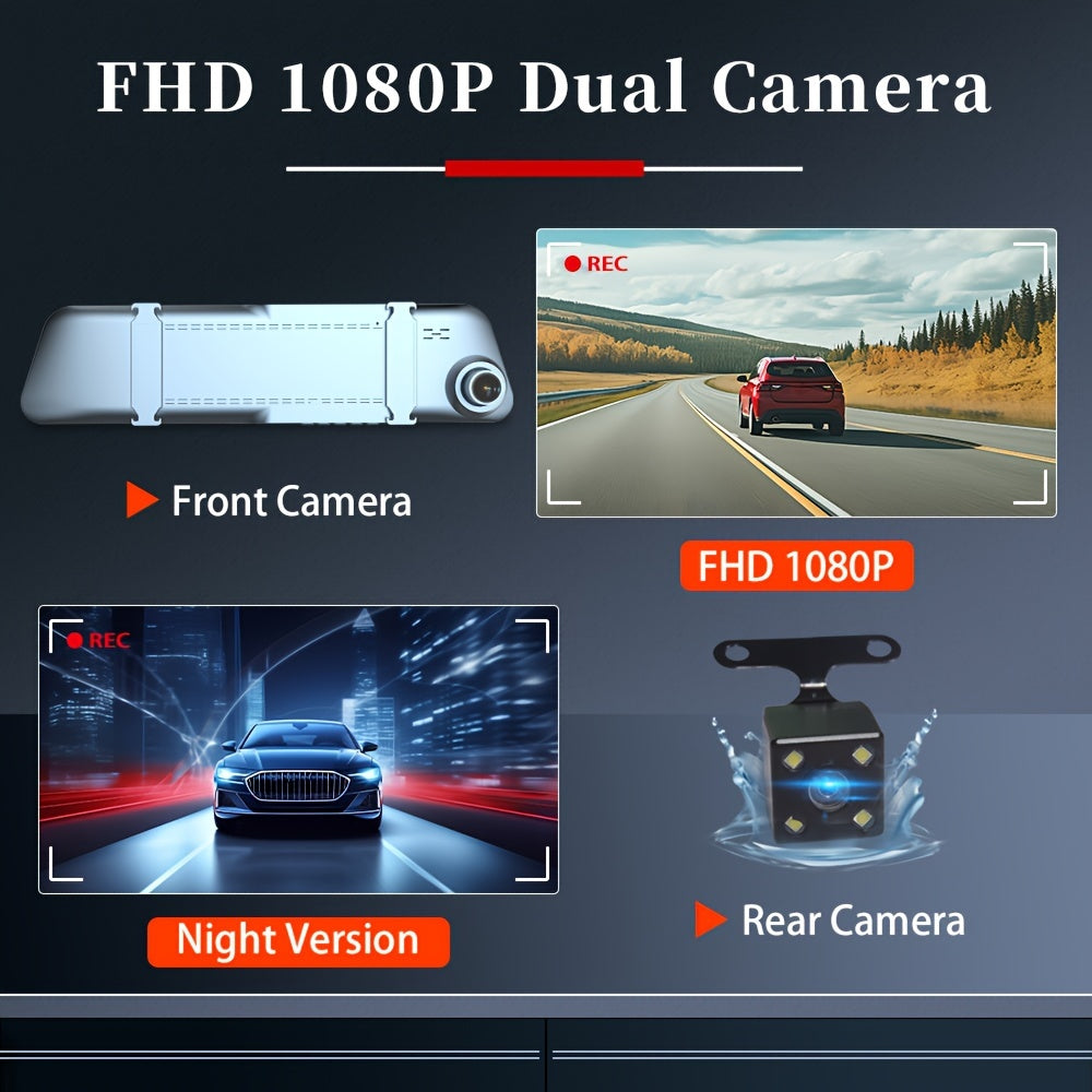 [FOXGOD] 2.5D Curved Touch Screen Dash Cam, FHD1080P Front And Rear Camera, Car Driving Recorder With 4.79 Inch Large Screen, 170° Wide-angle Lens, Night Vision Black Box, Loop Recording, Parking Monitor, G-sensor, WDR, Supp