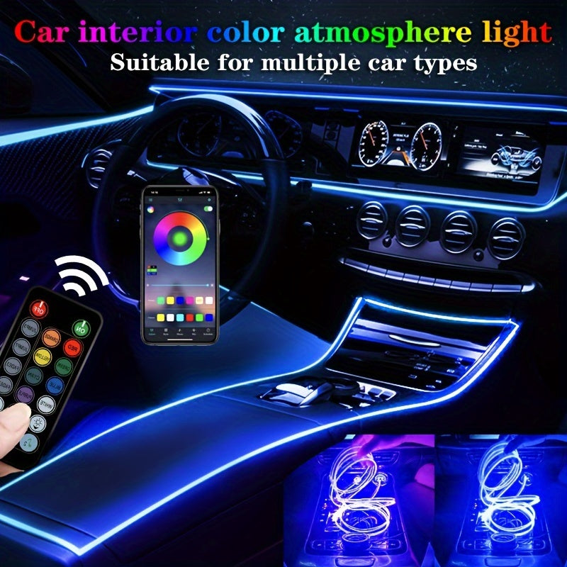 Interior Car LED Strip Lights With Wireless APP And Remote Control, 5 In 1 Ambient Lighting Kits With 236 Inches Fiber Optic, 16 Million Colors Car Neon Lights, Sync To Music