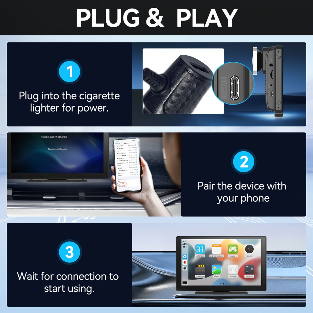 9" Wireless Carplay Screen for Car Stereo - Universal Smart System with Dash Cam, 64G TF Card, GPS Navigation, Mirror Link, FM, Phone Holder Replacement, and Voice Control for All Vehicles